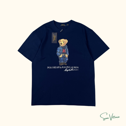 KIT RL 1! Suéter Meio Zíper Ralph Lauren Bege + Camiseta "Bear Jersey" Ralph Lauren Azul