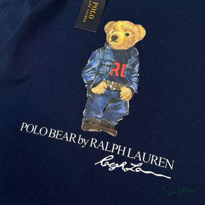 KIT RL 1! Suéter Meio Zíper Ralph Lauren Bege + Camiseta "Bear Jersey" Ralph Lauren Azul