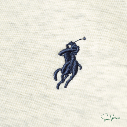 KIT RL 1! Suéter Meio Zíper Ralph Lauren Bege + Camiseta "Bear Jersey" Ralph Lauren Azul